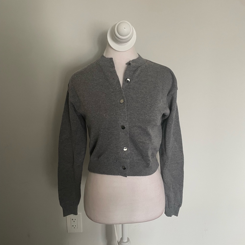 Pretty Little Thing Light Grey Basic Button Up Kn… - image 1